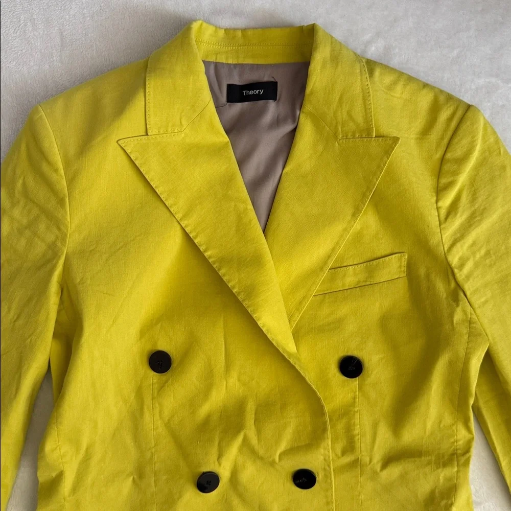 Theory | Linen Double Breasted Tailor Jacket Bright Lime Eco Crunch Wash $535 - Picture 3 of 16